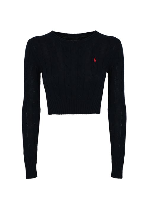 Maglione crop a trecce in cotone blu POLO RALPH LAUREN | 211959283002